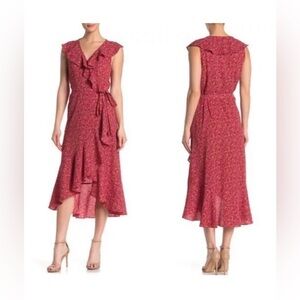 NWT Max Studio Red Floral Patterned Ruffle Sleeveless Wrap‎ Midi Dress Sz XS